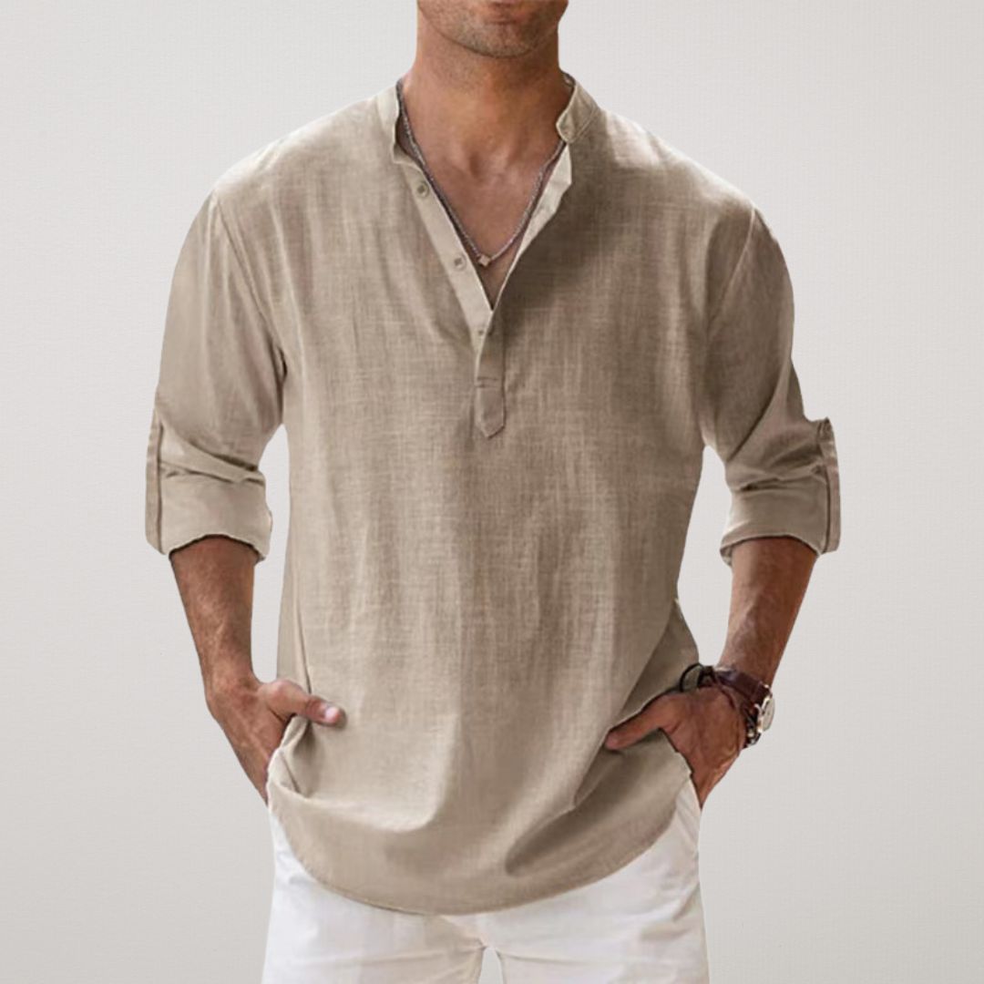 Valentina™ - Camicia Henley in cotone effetto lino