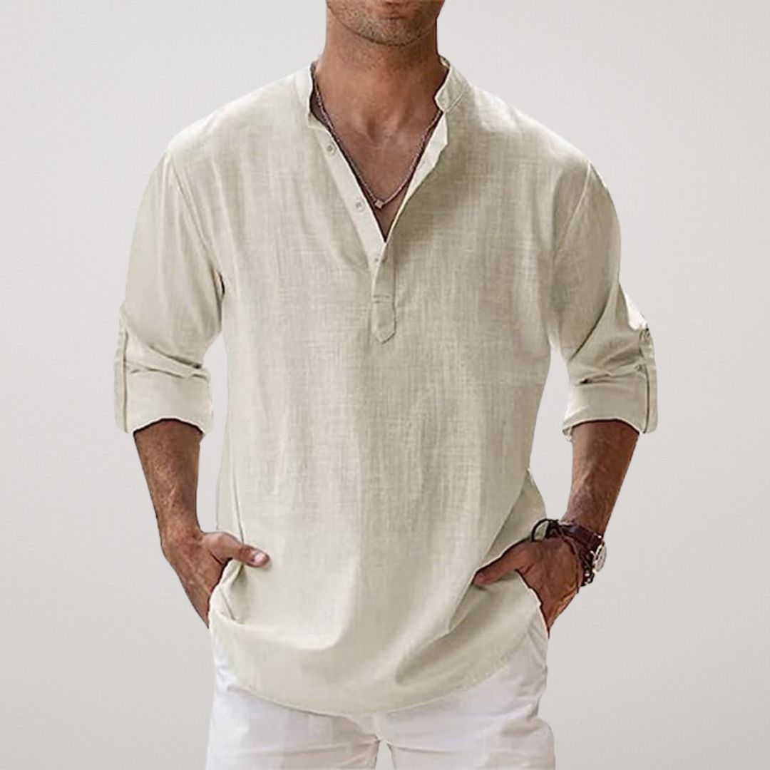 Valentina™ - Camicia Henley in cotone effetto lino