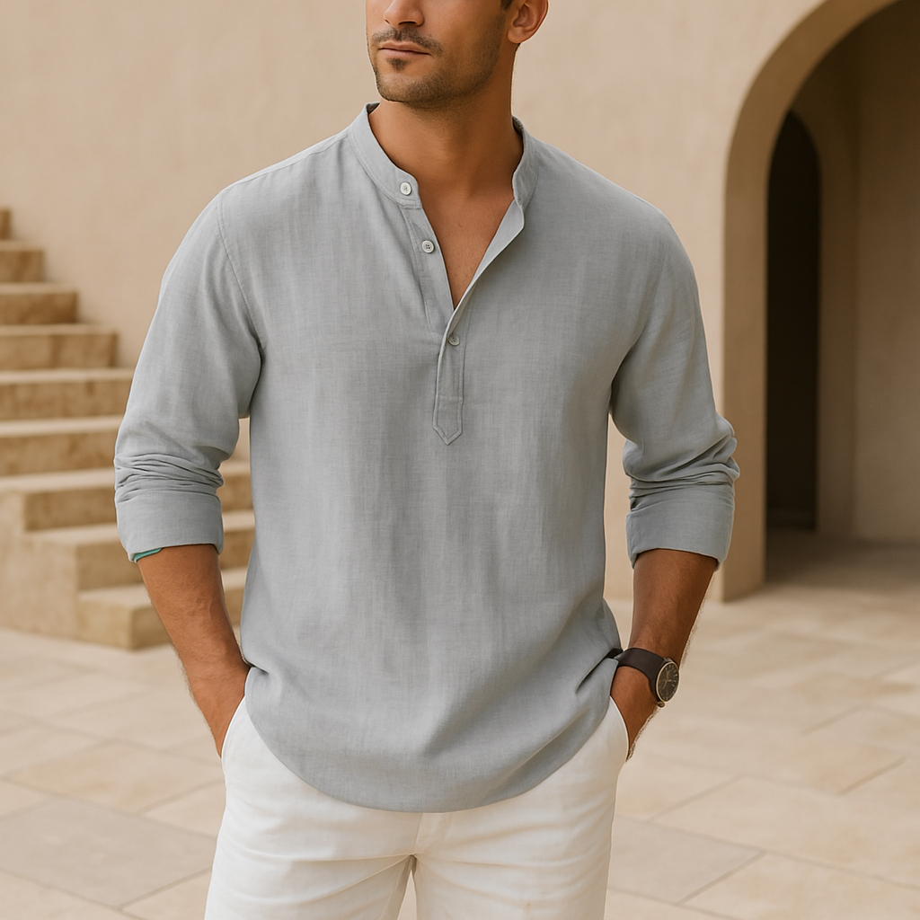 Valentina™ - Camicia Henley in cotone effetto lino