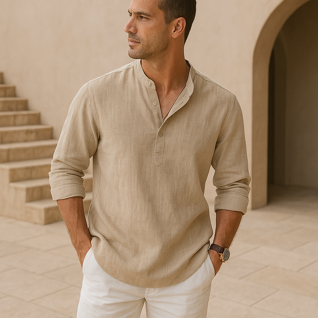 Valentina™ - Camicia Henley in cotone effetto lino