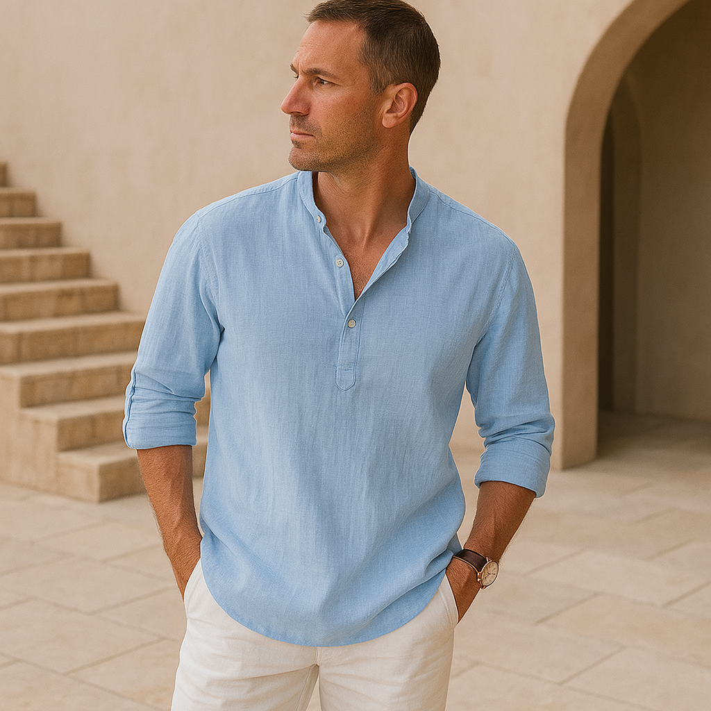 Valentina™ - Camicia Henley in cotone effetto lino