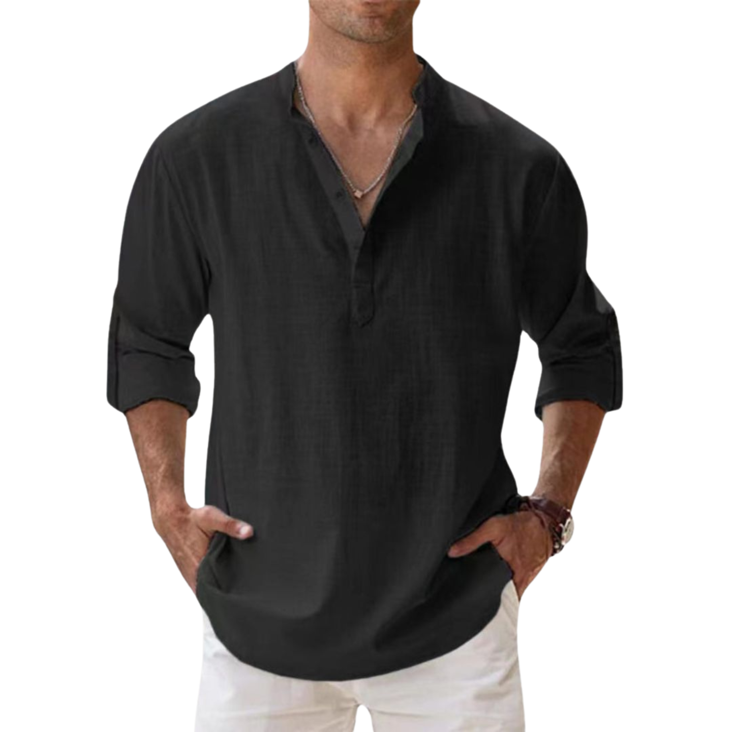 Valentina™ - Camicia Henley in cotone effetto lino