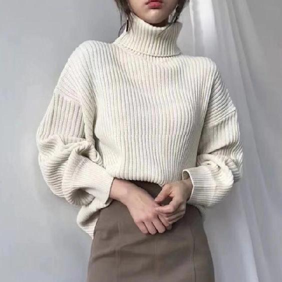 Valentina™ | Pullover di lusso con colletto alto e maniche a palloncino